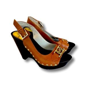 Michael Kors Cognac Leather Wedges